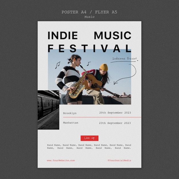 PSD gratuito modello di poster di musica indie design piatto