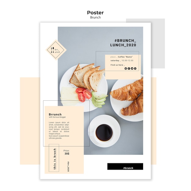 PSD gratuito modello di poster gustoso brunch e pranzo