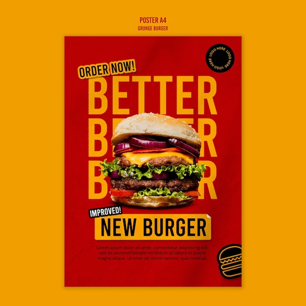 Modello di poster hamburger grunge