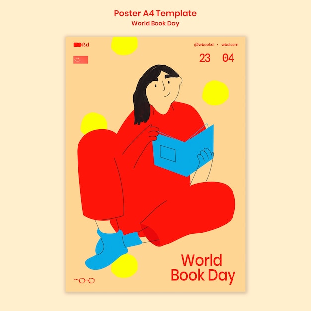 PSD gratuito modello di poster per la giornata mondiale del libro di design piatto