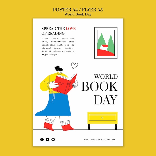 PSD gratuito modello di poster per la giornata mondiale del libro disegnato a mano