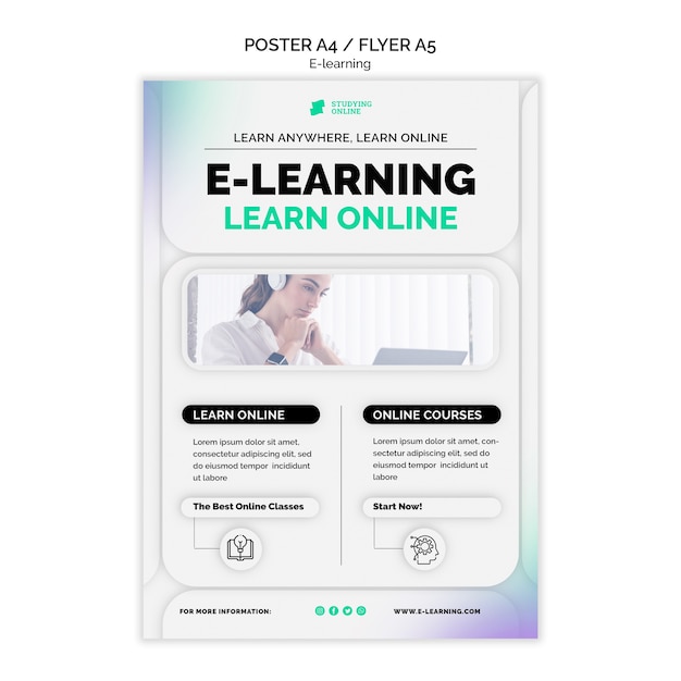 PSD gratuito modello di poster verticale e-learning con design sfumato