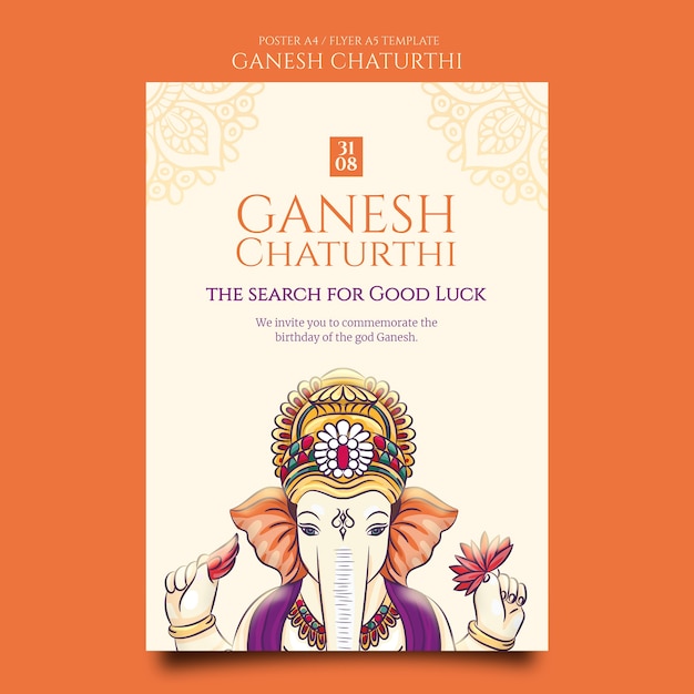 Modello di poster verticale Ganesh chaturthi con mandala