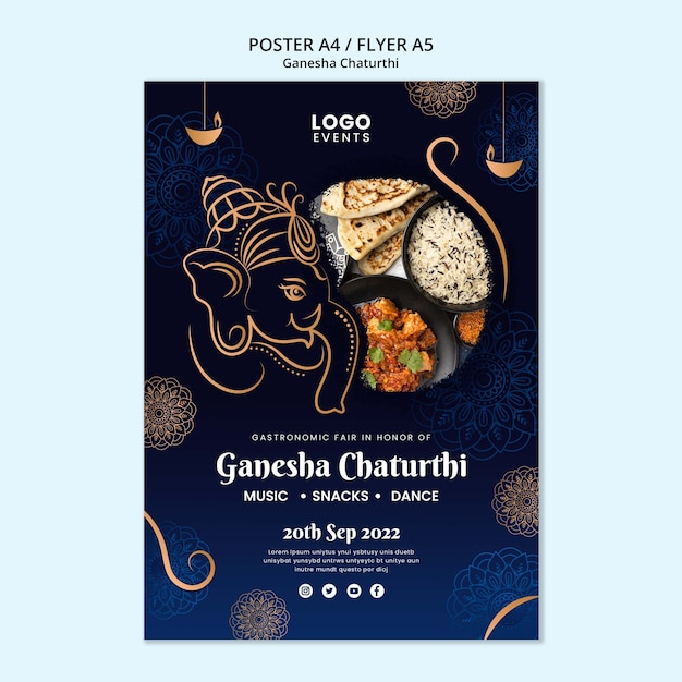 PSD gratuito modello di poster verticale ganesha chaturthi con mandala ed elefante