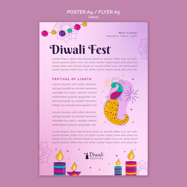 PSD gratuito modello di poster verticale per la celebrazione di diwali