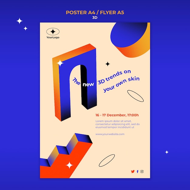 PSD gratuito modello di poster verticale per tendenze 3d