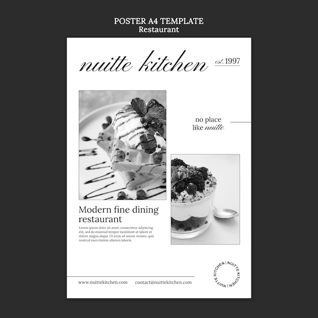 PSD gratuito modello di poster verticale ristorante monocromatico