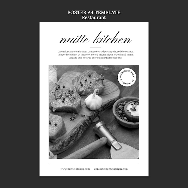 PSD gratuito modello di poster verticale ristorante monocromatico