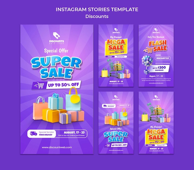 PSD gratuito modello di storie di instagram di sconto di design piatto