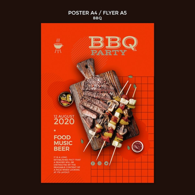 PSD gratuito modello di volantino festa barbecue