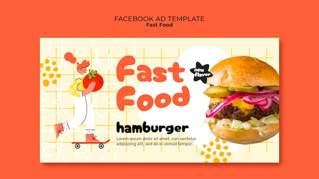 Modello Facebook fast food disegnato a mano