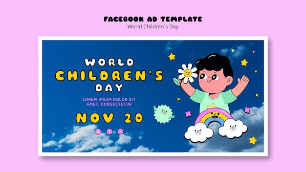 PSD gratuito modello facebook per la giornata mondiale dei bambini dal design piatto