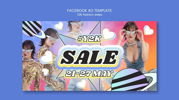 PSD gratuito modello facebook per le vendite di moda y2k sfumato