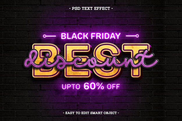 PSD gratuito neon black friday best sale effetto di testo modificabile