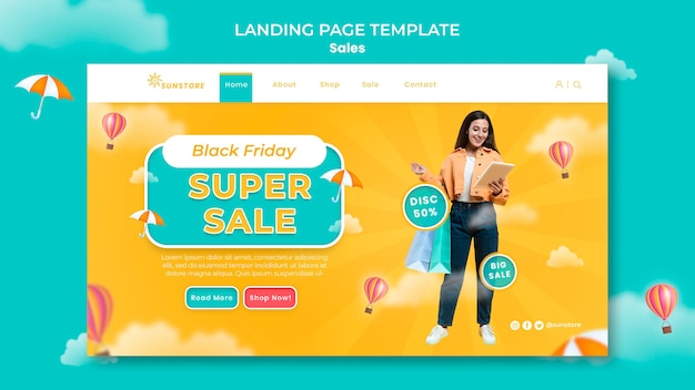 PSD gratuito pagina di destinazione dei super saldi del black friday