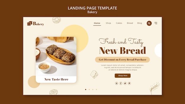 PSD gratuito pagina di destinazione del concetto di panetteria disegnata a mano