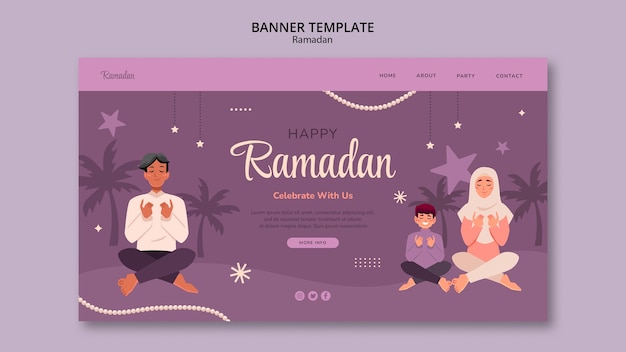 PSD gratuito pagina di destinazione della celebrazione del ramadan dal design piatto