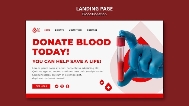 PSD gratuito pagina di destinazione della donazione di sangue