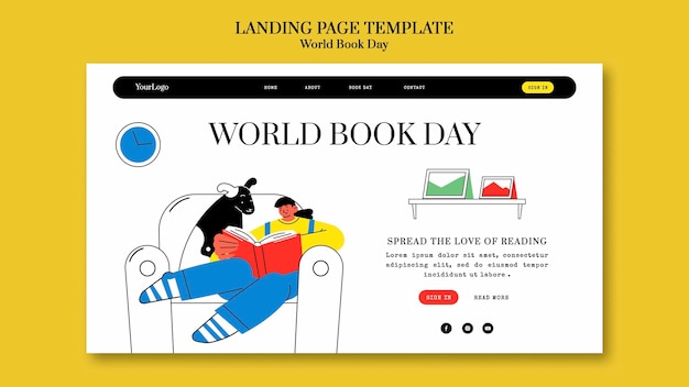 PSD gratuito pagina di destinazione della giornata mondiale del libro disegnata a mano