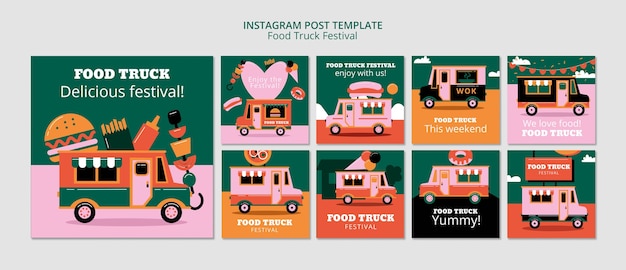 Gratis PSD platte ontwerp foodtruck festival instagram berichtenset