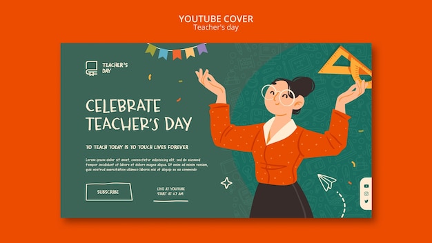 Gratis PSD platte ontwerp lerarendag youtube voorbladsjabloon