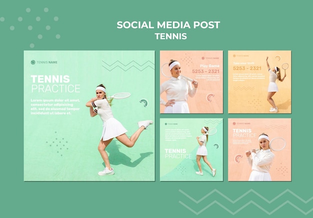 PSD gratuito post sui social media per la pratica del tennis