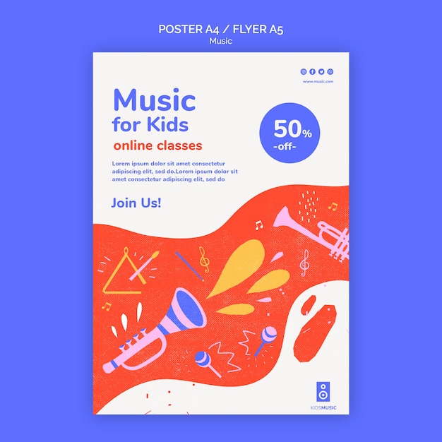 PSD gratuito poster modello di piattaforma musicale per bambini