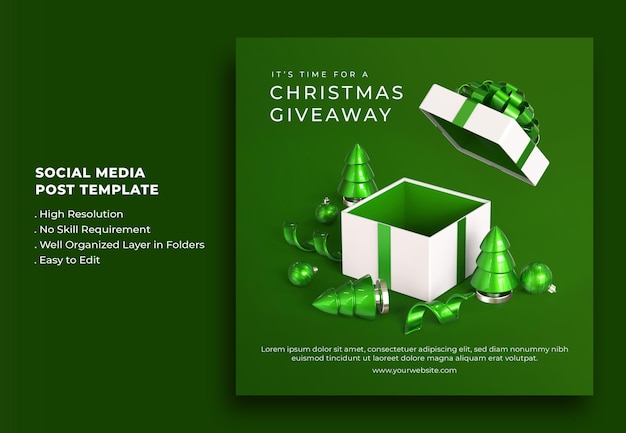 Gratis PSD prettige kerstdagen en een gelukkig nieuwjaar giveaway social media post-sjabloon