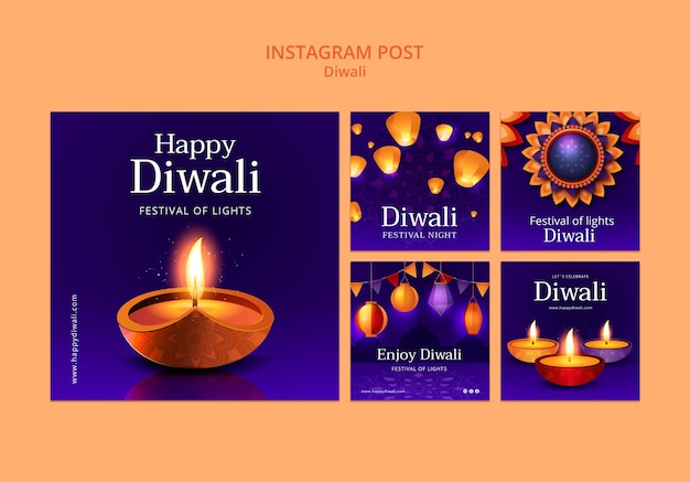 PSD gratuito raccolta di post di instagram per la celebrazione di diwali