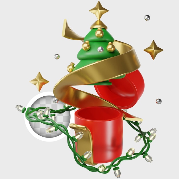 PSD gratuito regalo con albero di natale illustrazione 3d