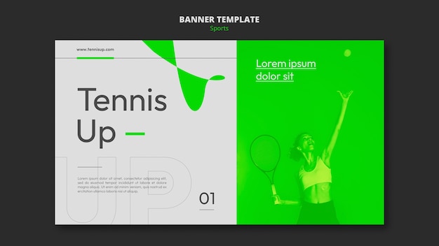 Gratis PSD sjabloon voor horizontale spandoek tennisspel met neon groene stijl