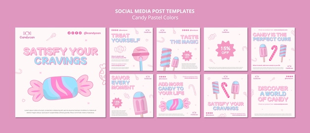 Gratis PSD snoep pastelkleuren instagram-berichten