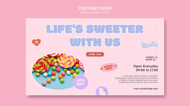 Gratis PSD snoep pastelkleuren youtube voorbladsjabloon