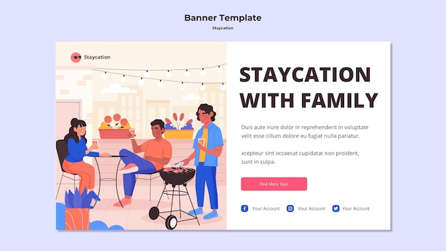 PSD gratuito staycation con lo stile del banner familiare