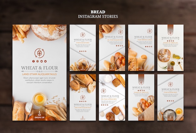 PSD gratuito storie di instagram di pane integrale e farina