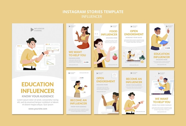 PSD gratuito storie di instagram influencer sull'istruzione