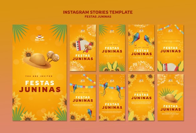 PSD gratuito storie di instagram per la celebrazione della festa junina