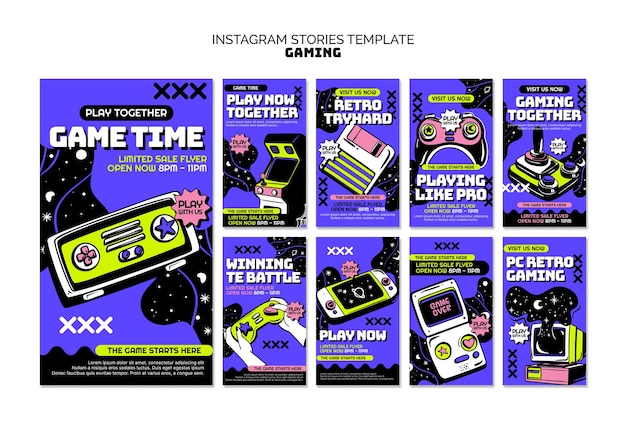 PSD gratuito storie retro di instagram sui giochi