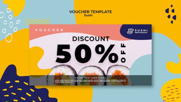 Gratis PSD sushi restaurant tegoedbon sjabloon