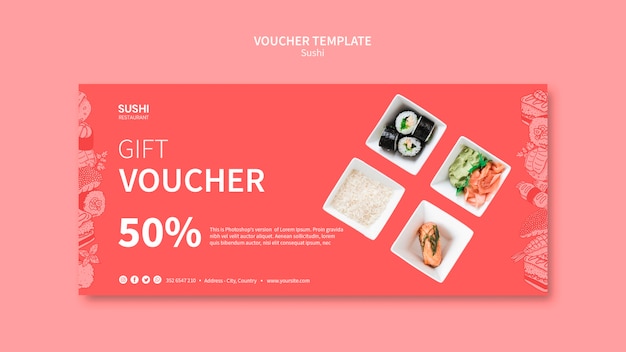 Gratis PSD sushi voucher sjabloon