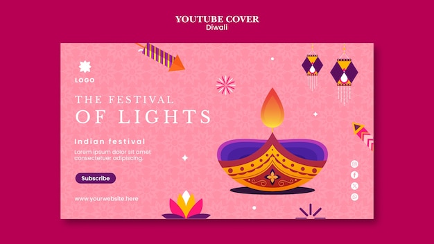 PSD gratuito template di copertina di youtube per la celebrazione di diwali