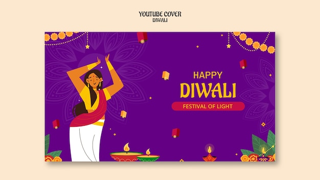 Template di copertina di YouTube per la celebrazione di Diwali