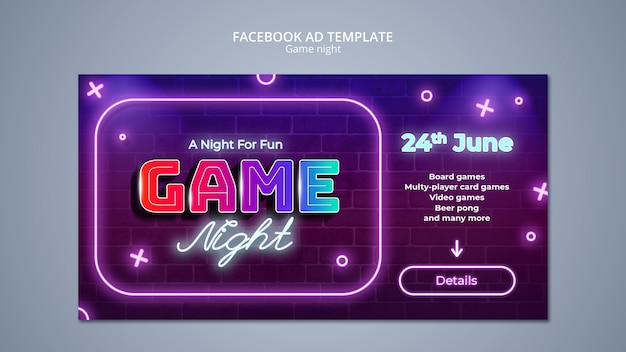 PSD gratuito template di facebook per l'intrattenimento di game night