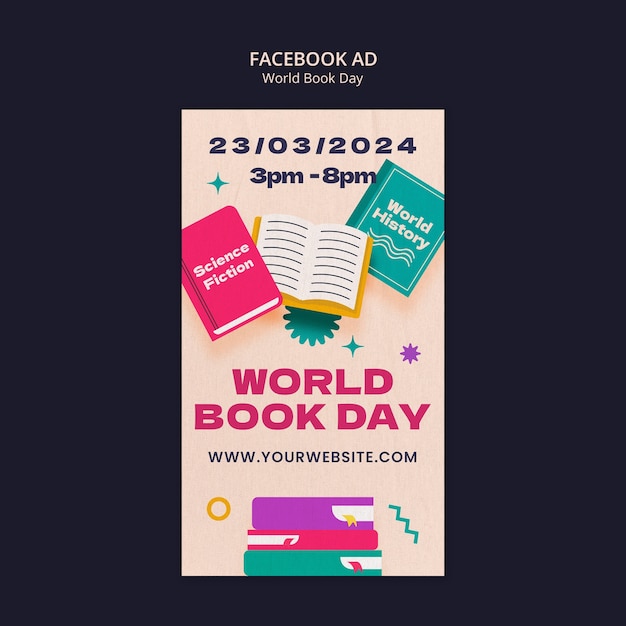 PSD gratuito template di facebook per la celebrazione della giornata mondiale del libro