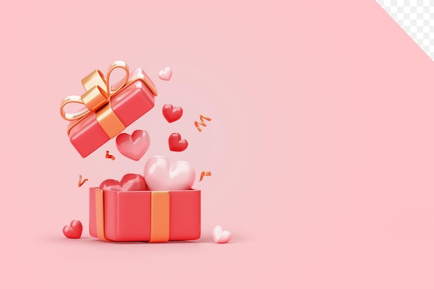 Gratis PSD valentijnsdag verkoop met geschenkdoos en hart achtergrond 3d illustratie lege weergave scène presentatie voor productplaatsing