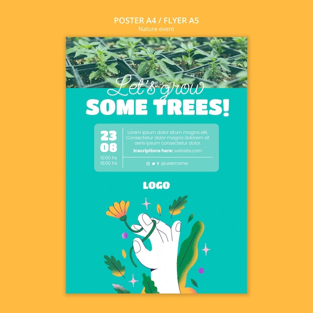 Gratis PSD verticale postersjabloon voor bomen planten met abstracte vormen