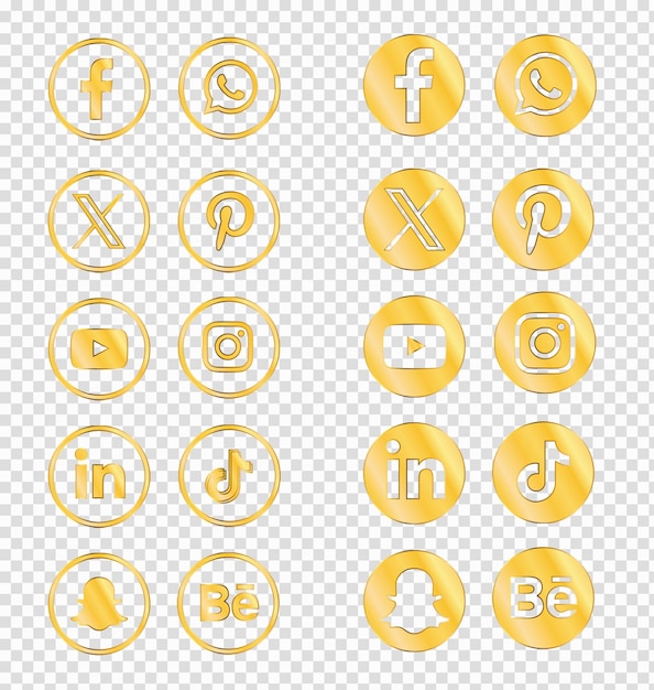 Gratis PSD verzameling gouden social media logo's op een transparante achtergrond