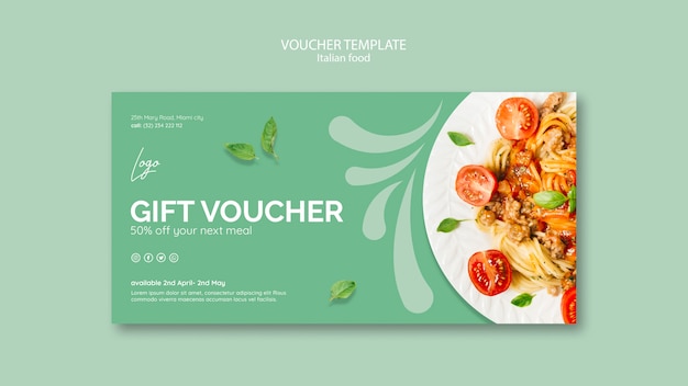 Gratis PSD voucher sjabloon met italiaans eten