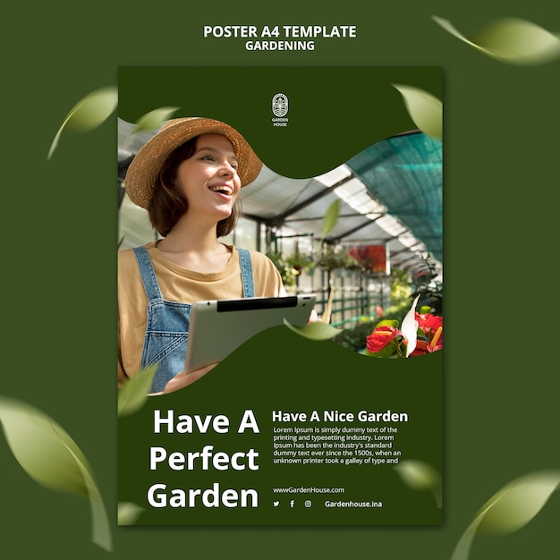 Gratis PSD zorg voor planten a4 poster met bladeren