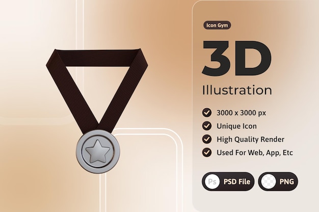 PSD gratuit 3d icon gym, médaille d'argent